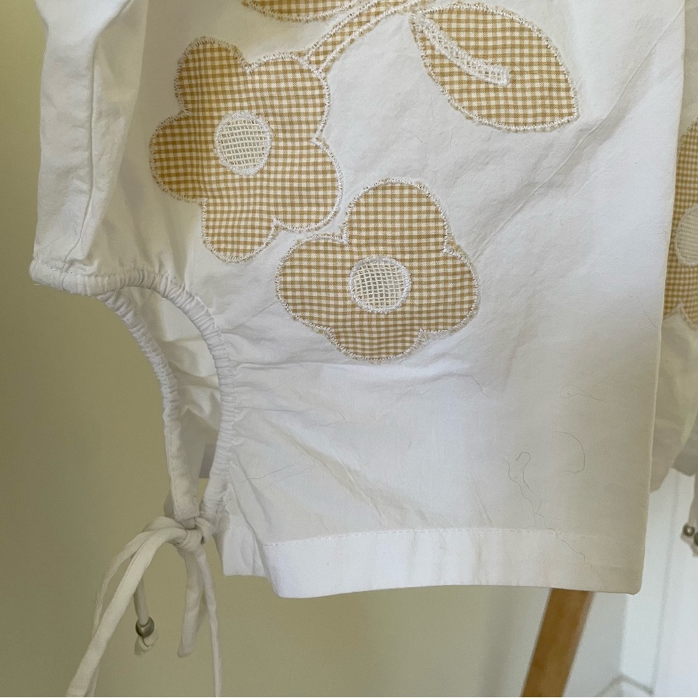 NWT Madewell Poplin Gingham Embroidered Flower Puff Sleeve Cut Out Top in White - Picture 3 of 8